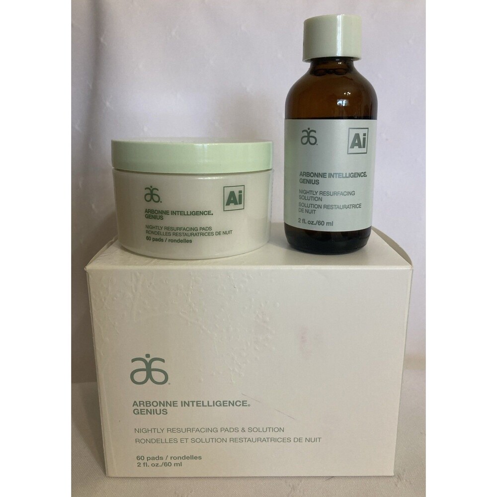 Arbonne Intelligence Genius 60 Nightly Resurfacing Pads & 2 fl oz  Solution NIB